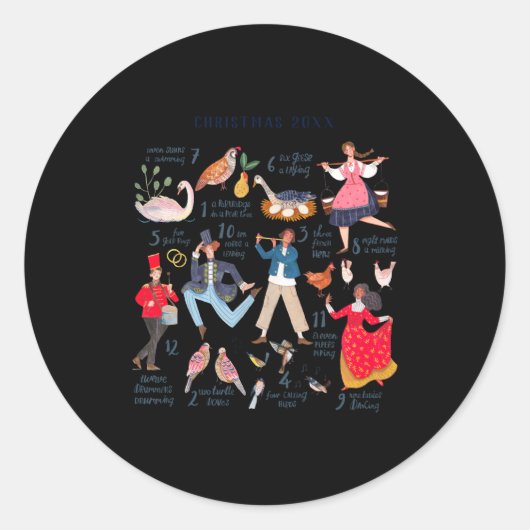 Cute 12 Days Of Christmas Clic Traditional  ラウンドシール (正面)