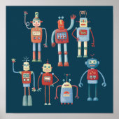 Cute 1950s Style Retro Robots ポスター (正面)