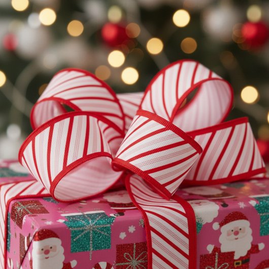 Cute 1.5" Red and Pink Candy Cane Striped Xmas グログランリボン