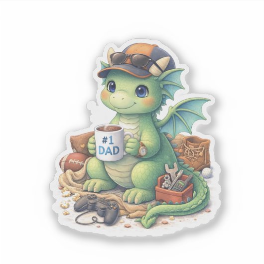 Cute #1 Dad Dragon Die-cut Sticker シール (正面)