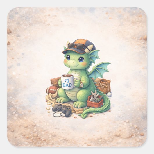 Cute #1 Dad Dragon Square Sticker スクエアシール (正面)