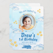 Cute 1st Baby Boy Birthday Invitation 招待状 (正面/裏面)