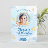 Cute 1st Baby Boy Birthday Invitation 招待状 (スタンド正面)