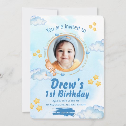 Cute 1st Baby Boy Birthday Invitation 招待状 (正面)