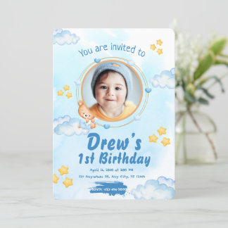 Cute 1st Baby Boy Birthday Invitation 招待状