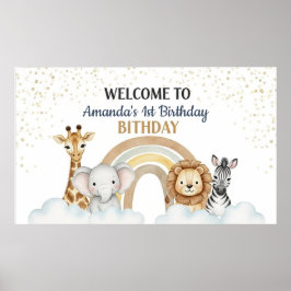 Cute 1st Birthday Safari Animals Paper Poster ポスター