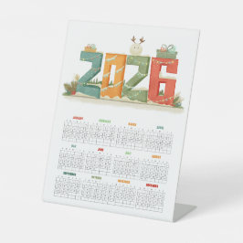 Cute 2026 New Year Snowman & Gifts Desk 台座サイン