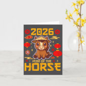 Cute 2026 Year Of The Horse Happy Chinese New Year カード (黄色い花)