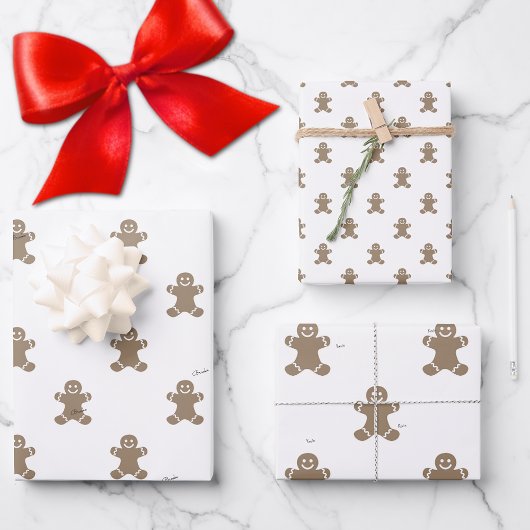 Cute 2 Names, Gingerbread Man Pattern 3 Sheets ラッピングペーパーシート