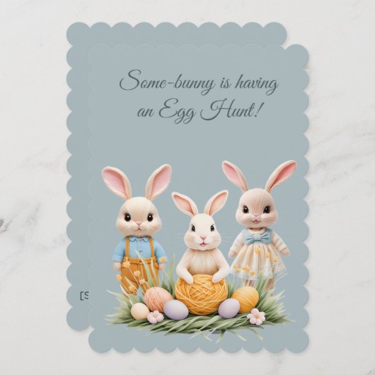 Cute 3 Bunnies Easter Egg Hunt Party Invitation (正面/裏面)