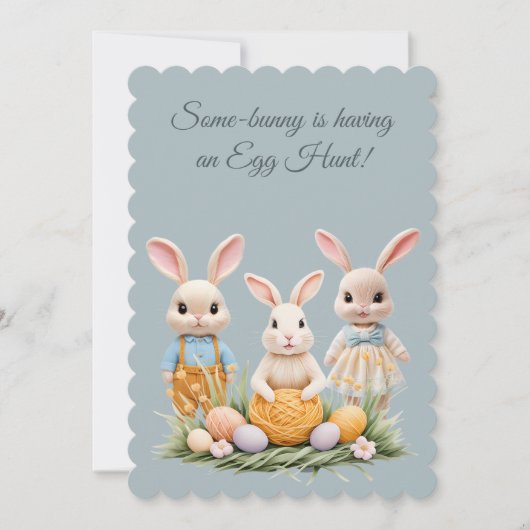 Cute 3 Bunnies Easter Egg Hunt Party Invitation (正面)