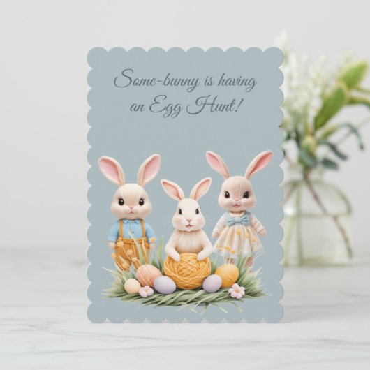 Cute 3 Bunnies Easter Egg Hunt Party Invitation (スタンド正面)