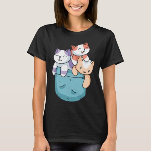 Cute 3 Cats in a Pocket Cat Kids Boys Girls Tシャツ (正面)