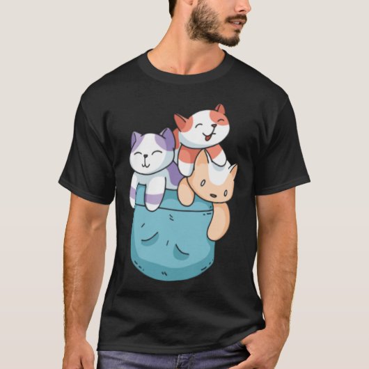 Cute 3 Cats in a Pocket Cat Kids Boys Girls Tシャツ (正面)