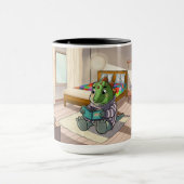 Cute 3D Baby T-Rex Reading in Bed Combo Mug マグカップ (中央)