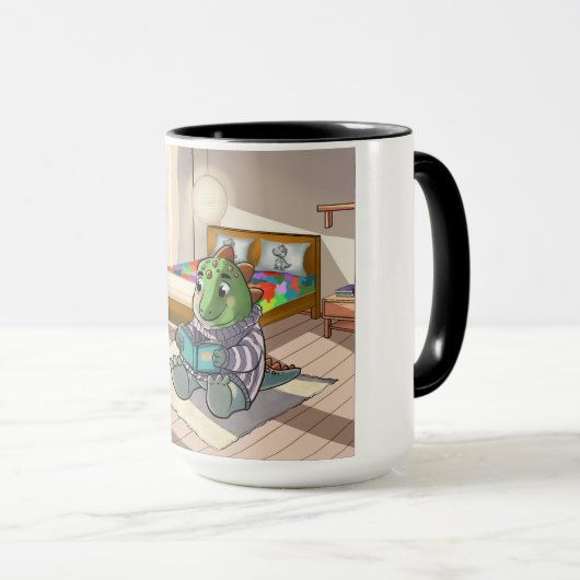 Cute 3D Baby T-Rex Reading in Bed Combo Mug マグカップ (正面右)
