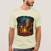 “Cute 3D Boy & Elephant Campfire Sticker in Dark J Tシャツ (正面)