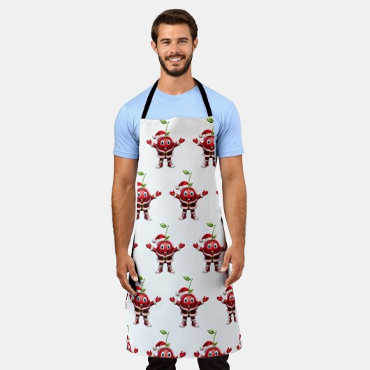 Cute 3D Christmas Cherry Fruit Pattern Apron エプロン (着用した状態)