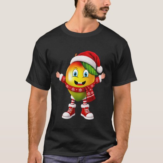 Cute 3D Christmas Mango Fruit Cartoon Mascot Chara Tシャツ (正面)