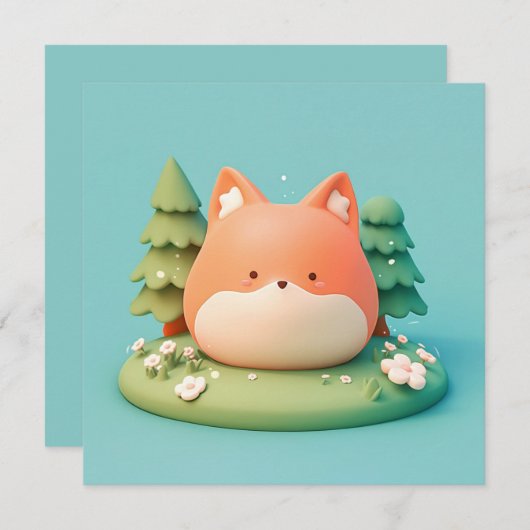 Cute 3D Clay Red Fox in Forest Meadow Postcard (正面/裏面)