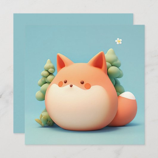 Cute 3D Clay Red Fox in Forest Scene Postcard (正面/裏面)