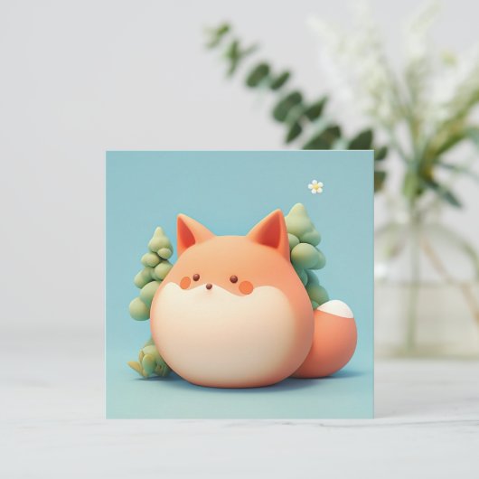 Cute 3D Clay Red Fox in Forest Scene Postcard (スタンド正面)