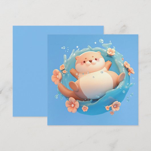 Cute 3D Clay Sea Otter Splashing in Water Postcard (正面/裏面)