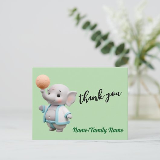 Cute 3D Elephant Baby Shower Thank You ポストカード (スタンド正面)