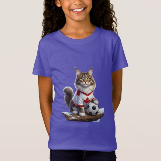 Cute 3D Fluffy Cat Soccer Mascot Canada Jersey Tシャツ (正面)