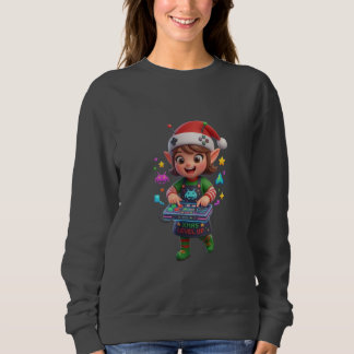 Cute 3D Gamer Girl Christmas Elf Sweatshirt Retro スウェットシャツ