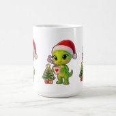 **Cute 3D Green Alien in Santa Hat with Hot Chocol コーヒーマグカップ (中央)