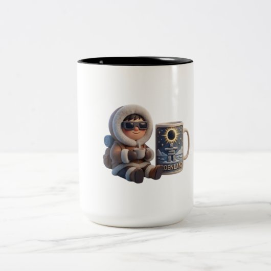 Cute 3D Greenland Inuit Solar Eclipse 2026 Mug ツートーンマグカップ (中央)