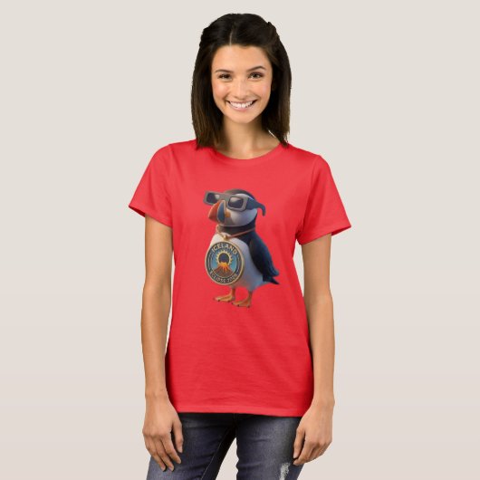 Cute 3D Iceland Puffin Total Solar Eclipse 2026 Tシャツ (正面フル)