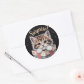Cute 3D Kitten Surprise Gift Box Birthday Round St ラウンドシール (封筒)