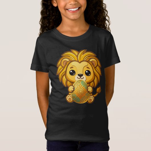 Cute 3D Paper Cut Lion with Ornate Mandala Easter  Tシャツ (正面)
