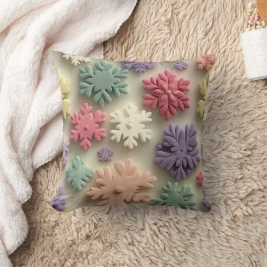 Cute 3D Pastel Snowflake Floral Throw Pillow クッション (ブランケット)