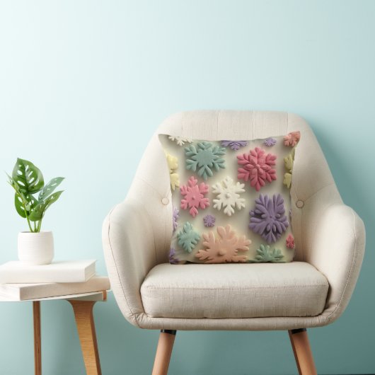 Cute 3D Pastel Snowflake Floral Throw Pillow クッション (椅子)