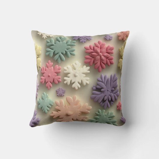 Cute 3D Pastel Snowflake Floral Throw Pillow クッション (裏面)