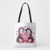 Cute 3D Penguin Love Tote Bag トートバッグ (正面)