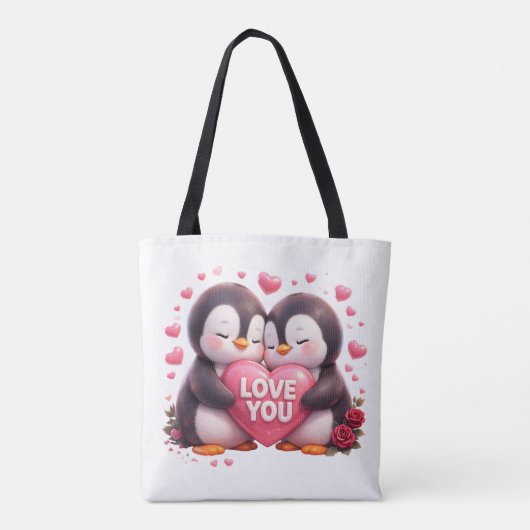 Cute 3D Penguin Love Tote Bag トートバッグ (裏面)