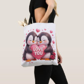 Cute 3D Penguin Love Tote Bag トートバッグ (クローズアップ)