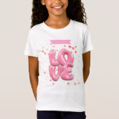 Cute 3D Pink Bubble Letter LOVE Typography Tシャツ (正面)