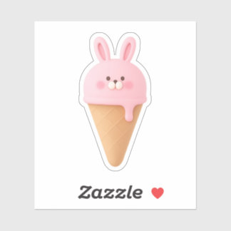 Cute 3D Pink Bunny Ice Cream Cone Sticker シール