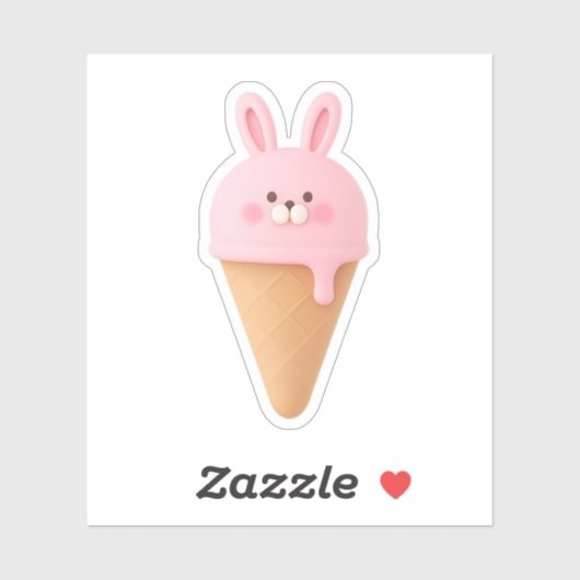 Cute 3D Pink Bunny Ice Cream Cone Sticker シール (シート)