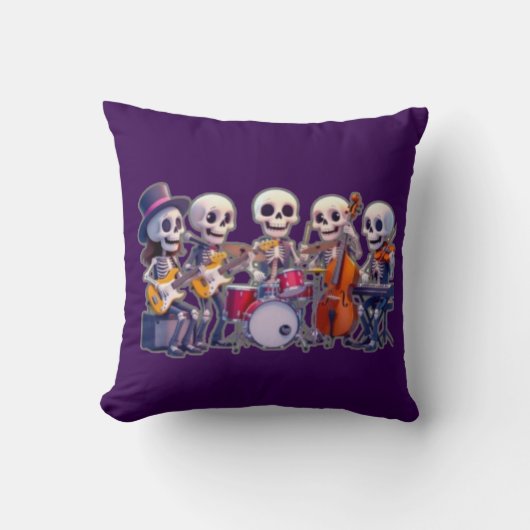 Cute 3D Skeleton Music Band – Adorable Cartoon Con クッション (正面)