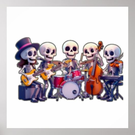 Cute 3D Skeleton Music Band – Adorable Cartoon Con ポスター (正面)