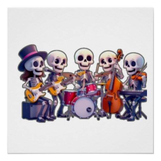 Cute 3D Skeleton Music Band – Adorable Cartoon Con ポスター (正面)