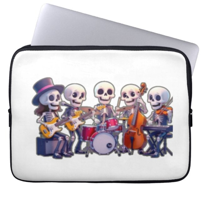 Cute 3D Skeleton Music Band – Adorable Cartoon Con ラップトップスリーブ (正面)