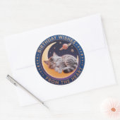 Cute 3D Sleeping Cat on Moon Birthday Wishes Round ラウンドシール (封筒)