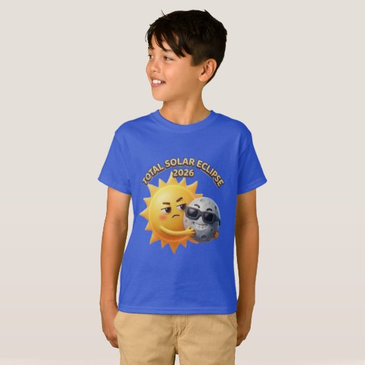 Cute 3D Sun and Moon Hug Total Solar Eclipse 2026  Tシャツ (正面フル)